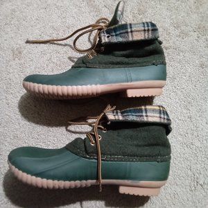 Henry Ferrera Duck Boots Women's Size 8 Green/beige Waterproof with Plai…